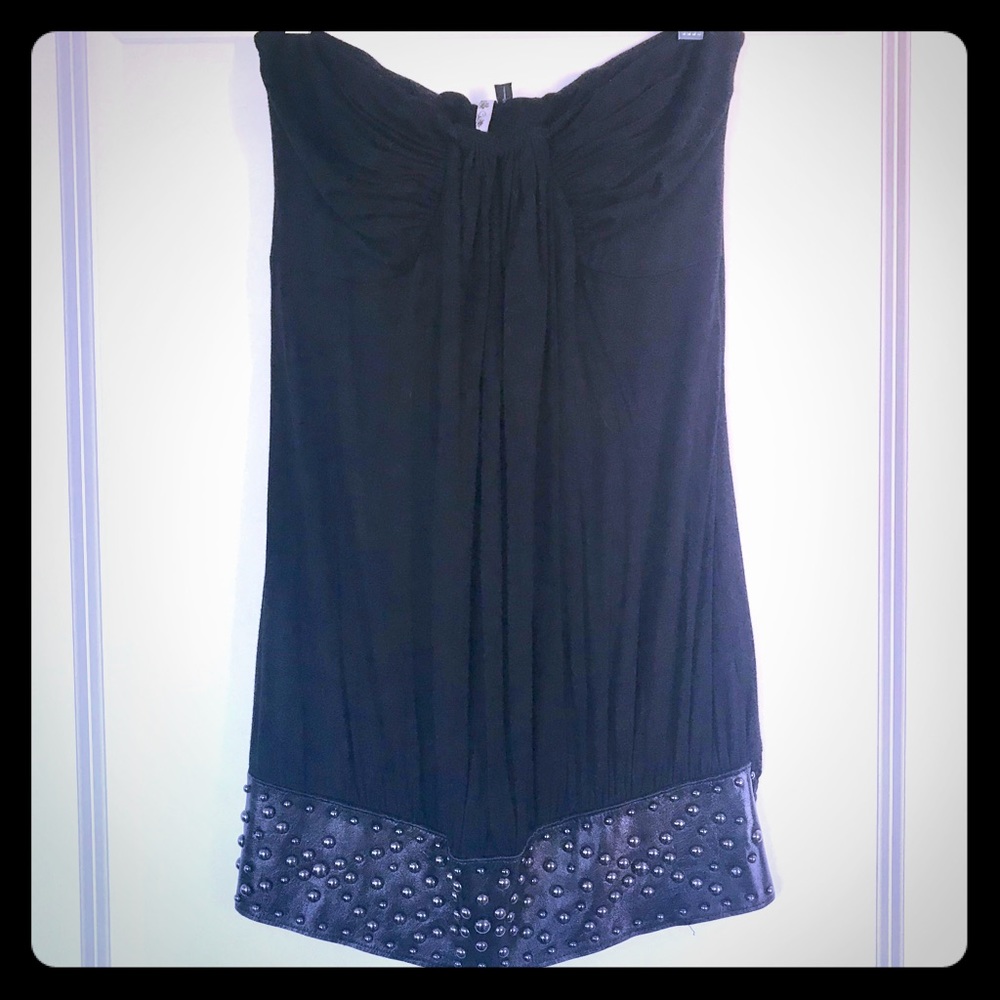 Strapless Top with Leather/Beaded Accents